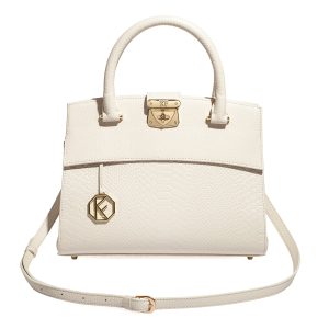 Leather Top Handle Bag, Cream Leather Handbag Top Handle, Women's Leather Bag KF-5034