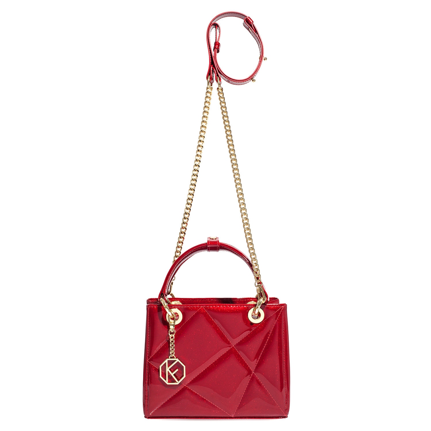 Leather Top Handle Bag, Red Patent Leather Handbag, Women's Leather Bag KF-5027 - Image 3