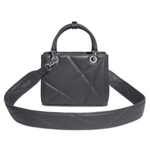 Leather Top Handle Bag, Dark Grey Leather Handbag Top Handle, Women's Leather Bag KF-4695