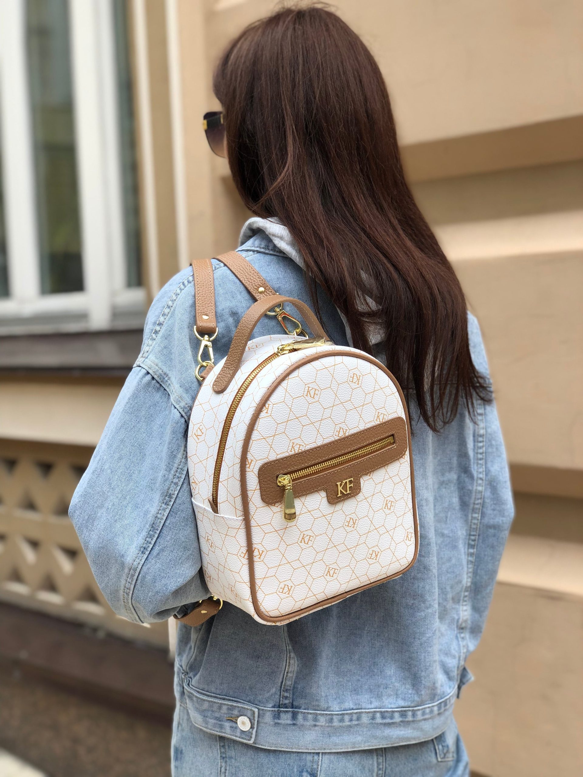 Leather Backpack, Leather Backpack Women, White Leather Backpack KF-5038