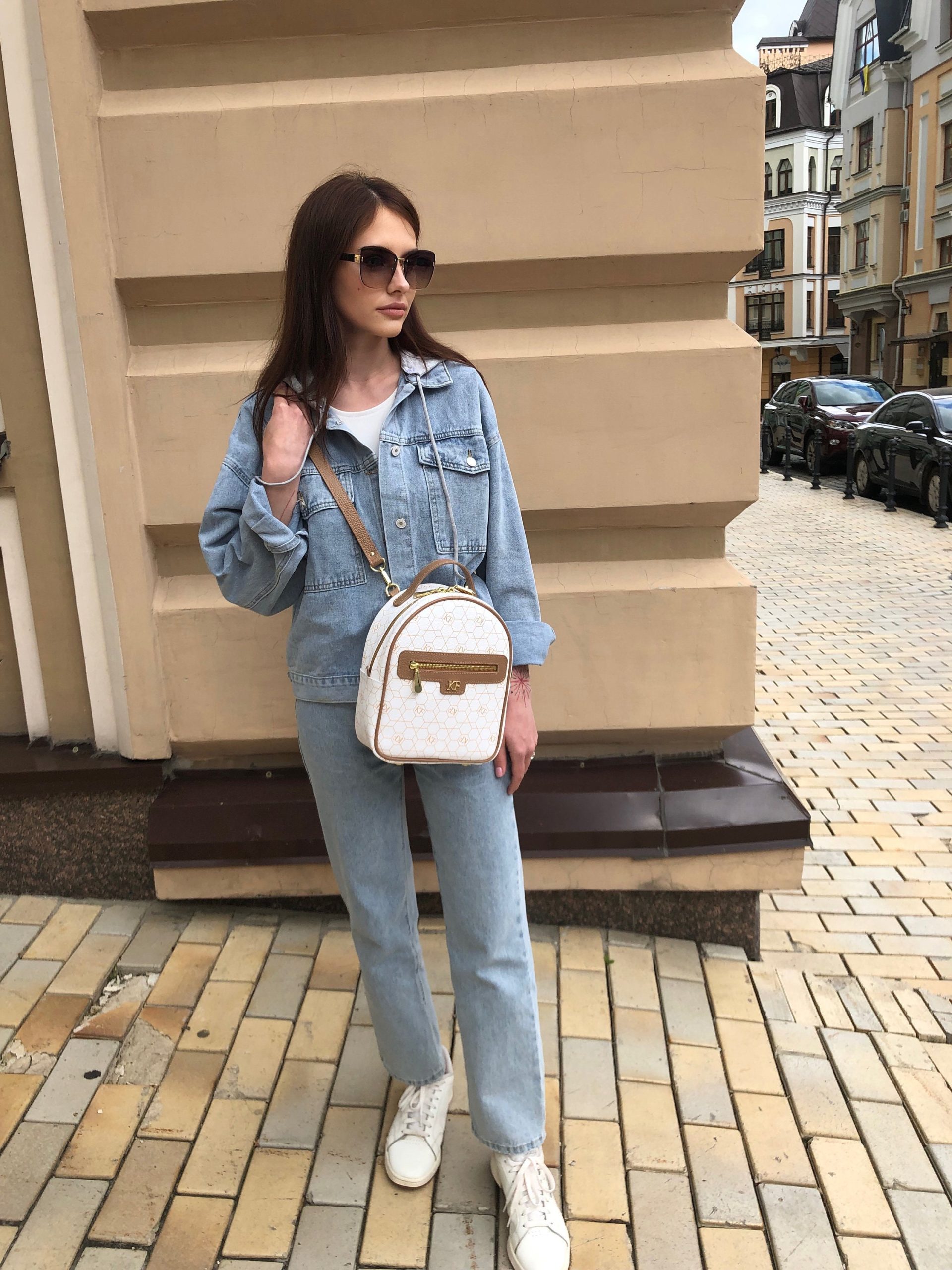 Leather Backpack, Leather Backpack Women, White Leather Backpack KF-5038 - Image 2