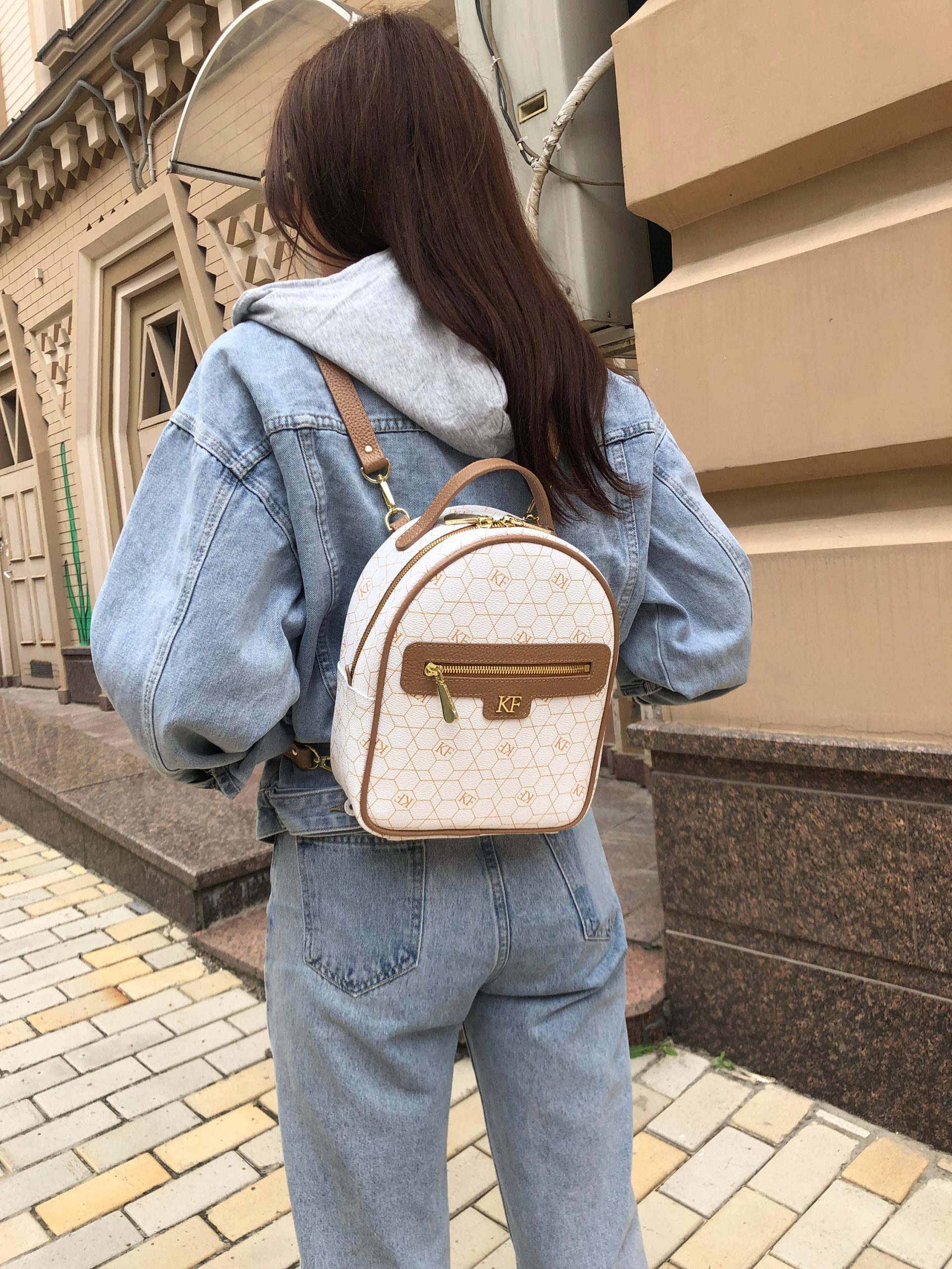 Leather Backpack, Leather Backpack Women, White Leather Backpack KF-5038 - Image 3