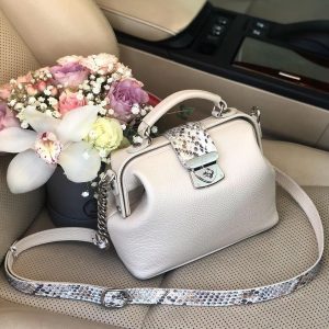 Leather doctor bag for women, Light beige Leather Shoulder Bag, Women's Leather doctor bag, Leather bag KF-4178